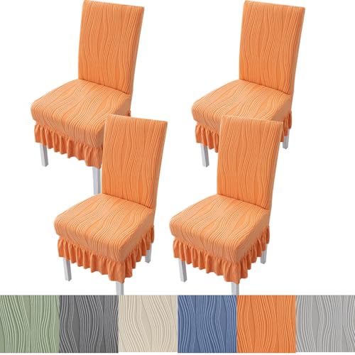 Zeyeo Stretch-Stuhlhussen Für Esszimmerstühle Mit Rock – Abnehmbarer, Waschbarer Sitzschutz Für Küche, Schminktisch Und Wohnzimmer, Mid-Century Modern-Stil(Green,4PCS) von Zeyeo