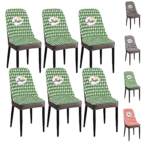 Zeyeo Stretch-Stuhlhussen Mit Schachbrettmuster Für Esszimmerstühle Mit Gebogener Rückenlehne, 1er-/2er-/4er-/6er-Set, Waschbare Schoner Für Zuhause/Hotel(Green 6pcs) von Zeyeo