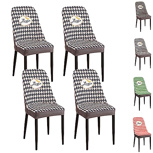 Zeyeo Stretch-Stuhlhussen Mit Schachbrettmuster Für Esszimmerstühle Mit Gebogener Rückenlehne, 1er-/2er-/4er-/6er-Set, Waschbare Schoner Für Zuhause/Hotel(Grey 4pcs) von Zeyeo
