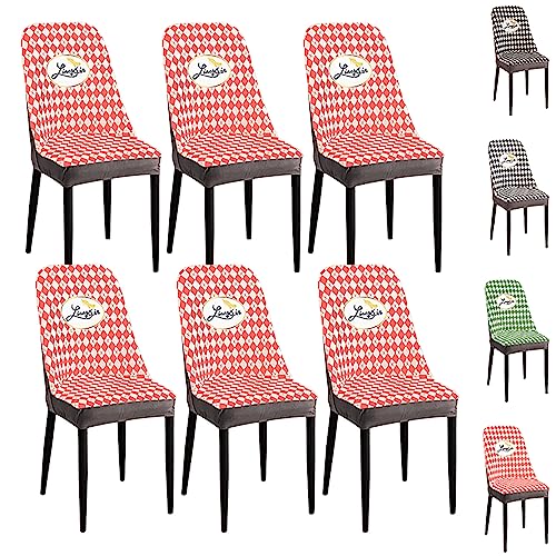 Zeyeo Stretch-Stuhlhussen Mit Schachbrettmuster Für Esszimmerstühle Mit Gebogener Rückenlehne, 1er-/2er-/4er-/6er-Set, Waschbare Schoner Für Zuhause/Hotel(Red 6pcs) von Zeyeo