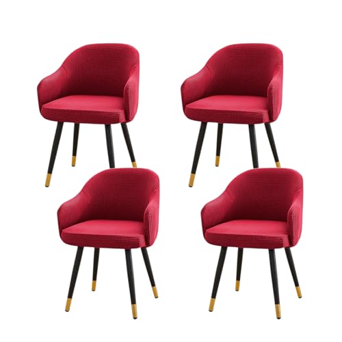 Zeyeo Stuhlbezug Mit Gebogener Rückenlehne – Stretch-Schonbezug Mit Armlehnen, Wasserdicht Für Esszimmer, Schminktisch, Büro(Red,4Pcs) von Zeyeo