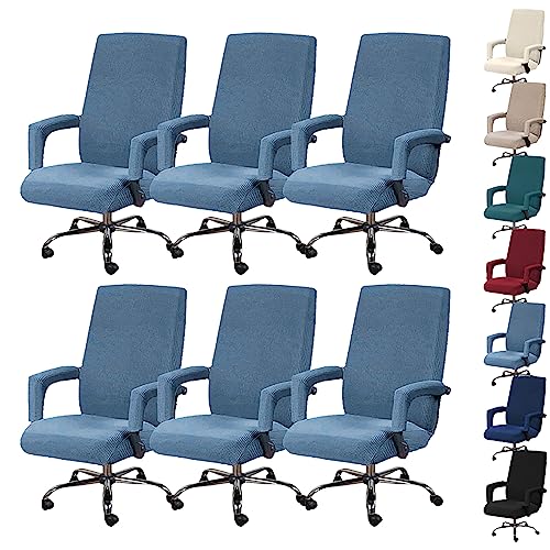 Zeyeo Stuhlbezug-Set Für Bürostühle Mit Hoher Rückenlehne (1/2/4/6 Stück), Verdickter Schonbezug Mit Reißverschluss Für Computer-/Spiel-/Chef-Drehstühle(Blue 6pcs,Large) von Zeyeo