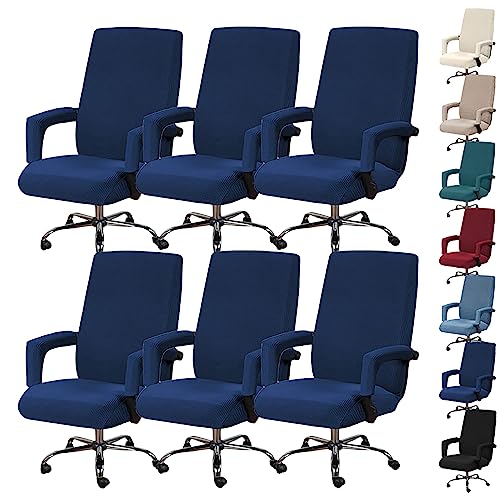 Zeyeo Stuhlbezug-Set Für Bürostühle Mit Hoher Rückenlehne (1/2/4/6 Stück), Verdickter Schonbezug Mit Reißverschluss Für Computer-/Spiel-/Chef-Drehstühle(D Blue 6pcs,X-Large) von Zeyeo