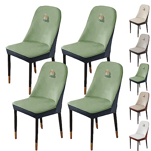Zeyeo Stuhlhussen Aus Samt Für Esszimmerstühle, 1–6er-Set, Moderne Zweifarbige Nähte, Gebogene Rückenlehne, Verdickte Schoner(Green 4pcs) von Zeyeo