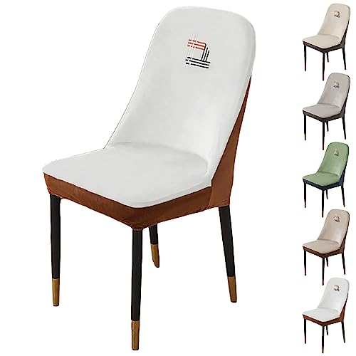 Zeyeo Stuhlhussen Aus Samt Für Esszimmerstühle, 1–6er-Set, Moderne Zweifarbige Nähte, Gebogene Rückenlehne, Verdickte Schoner(White 1pcs) von Zeyeo