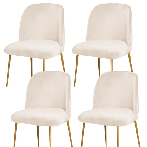 Zeyeo Stuhlhussen Aus Samt Für Esszimmerstühle, 1er-/2er-/4er-Set, Gebogene, Halbrunde Rückenlehne, Stretch-Möbelschutz(Beige,4 Pcs) von Zeyeo