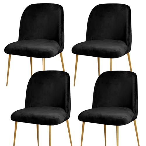 Zeyeo Stuhlhussen Aus Samt Für Esszimmerstühle, 1er-/2er-/4er-Set, Gebogene, Halbrunde Rückenlehne, Stretch-Möbelschutz(Black,4 Pcs) von Zeyeo