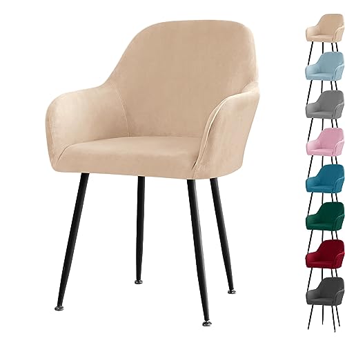 Zeyeo Stuhlhussen Aus Samt Für Esszimmerstühle – Gebogene Rückenlehne Mit Armlehnen, Stretchbezüge Für Küche/Wohnzimmer/Büro(Beige 1pcs) von Zeyeo