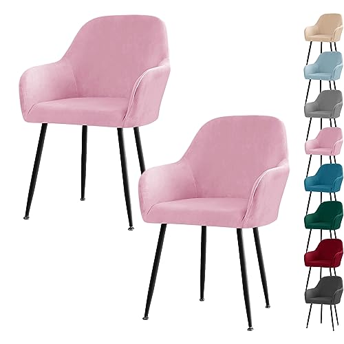 Zeyeo Stuhlhussen Aus Samt Für Esszimmerstühle – Gebogene Rückenlehne Mit Armlehnen, Stretchbezüge Für Küche/Wohnzimmer/Büro(Pink 2pcs) von Zeyeo