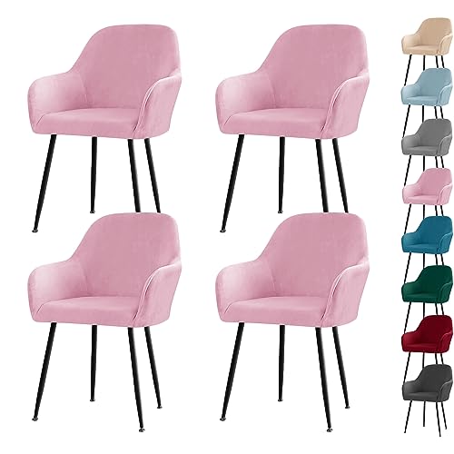 Zeyeo Stuhlhussen Aus Samt Für Esszimmerstühle – Gebogene Rückenlehne Mit Armlehnen, Stretchbezüge Für Küche/Wohnzimmer/Büro(Pink 4pcs) von Zeyeo