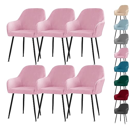 Zeyeo Stuhlhussen Aus Samt Für Esszimmerstühle – Gebogene Rückenlehne Mit Armlehnen, Stretchbezüge Für Küche/Wohnzimmer/Büro(Pink 6pcs) von Zeyeo