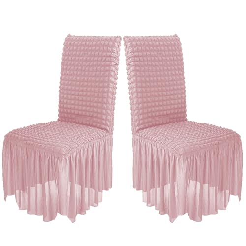 Zeyeo Stuhlhussen Aus Seersucker Für Esszimmerstühle, 2er-/4er-/6er-Set, Stretch-Schonbezüge Mit Elastischer Passform Für Party Und Zuhause(Pink,Set of 2) von Zeyeo