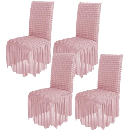 Zeyeo Stuhlhussen Aus Seersucker Für Esszimmerstühle, 2er-/4er-/6er-Set, Stretch-Schonbezüge Mit Elastischer Passform Für Party Und Zuhause(Pink,Set of 4) von Zeyeo