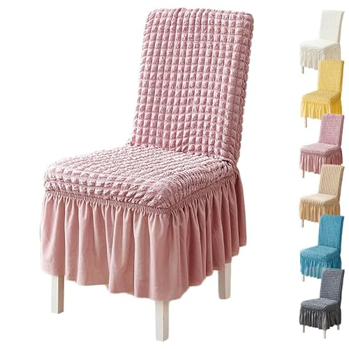 Zeyeo Stuhlhussen Für Esszimmerstühle Aus Verdicktem 3D-Popcorn-Stoff Mit Rock – Elastisch, Waschbar, 1er-/2er-/4er-Set Für Hotelhochzeiten(Pink 1pcs) von Zeyeo