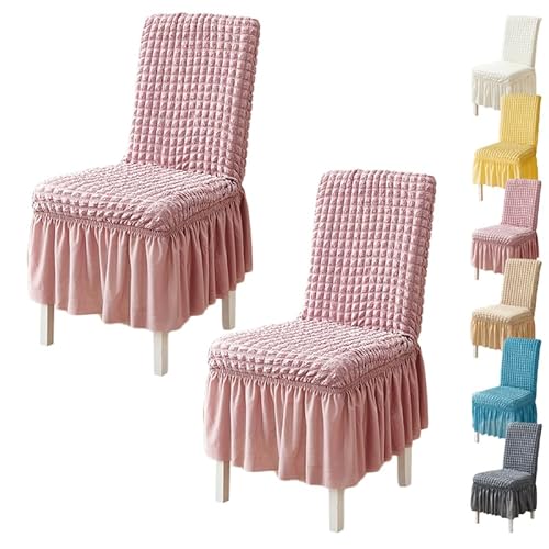 Zeyeo Stuhlhussen Für Esszimmerstühle Aus Verdicktem 3D-Popcorn-Stoff Mit Rock – Elastisch, Waschbar, 1er-/2er-/4er-Set Für Hotelhochzeiten(Pink 2pcs) von Zeyeo