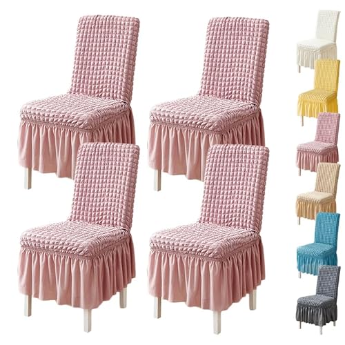 Zeyeo Stuhlhussen Für Esszimmerstühle Aus Verdicktem 3D-Popcorn-Stoff Mit Rock – Elastisch, Waschbar, 1er-/2er-/4er-Set Für Hotelhochzeiten(Pink 4pcs) von Zeyeo