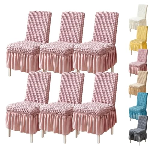 Zeyeo Stuhlhussen Für Esszimmerstühle Aus Verdicktem 3D-Popcorn-Stoff Mit Rock – Elastisch, Waschbar, 1er-/2er-/4er-Set Für Hotelhochzeiten(Pink 6pcs) von Zeyeo