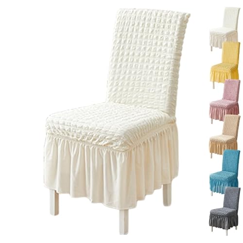 Zeyeo Stuhlhussen Für Esszimmerstühle Aus Verdicktem 3D-Popcorn-Stoff Mit Rock – Elastisch, Waschbar, 1er-/2er-/4er-Set Für Hotelhochzeiten(White 1pcs) von Zeyeo