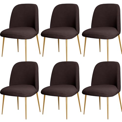 Zeyeo Stuhlhussen Für Esszimmerstühle Mit Gebogener Rückenlehne, 1er-/2er-/4er-Set, Halbrunde Stuhlhussen Mit Elastischer Passform(Brown,6Pcs) von Zeyeo