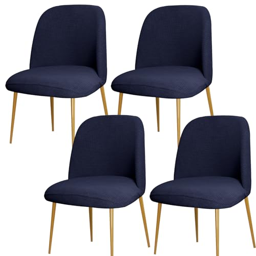Zeyeo Stuhlhussen Für Esszimmerstühle Mit Gebogener Rückenlehne, 1er-/2er-/4er-Set, Halbrunde Stuhlhussen Mit Elastischer Passform(Navy,4Pcs) von Zeyeo