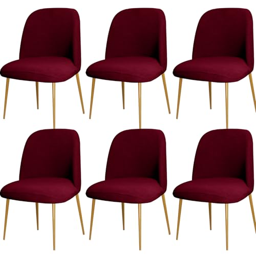 Zeyeo Stuhlhussen Für Esszimmerstühle Mit Gebogener Rückenlehne, 1er-/2er-/4er-Set, Halbrunde Stuhlhussen Mit Elastischer Passform(Wine Red,6Pcs) von Zeyeo