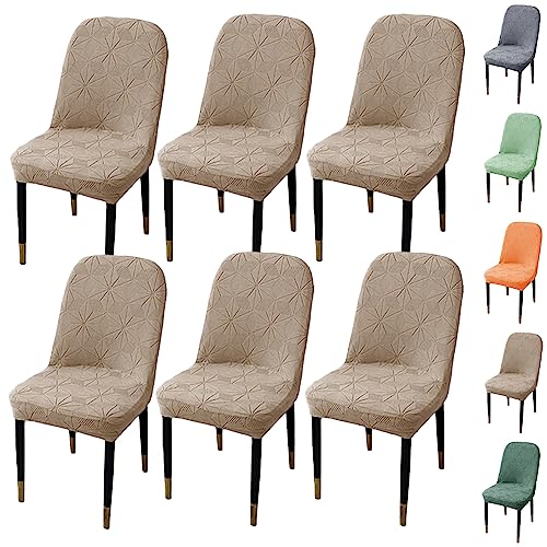 Zeyeo Stuhlhussen Für Esszimmerstühle Mit Gebogener Rückenlehne, 1er-Set, 2er-Set, 4er-Set, Moderner Jacquard-Stretch, Waschbar, Für Hotel-Esszimmer(Khaki 6pcs) von Zeyeo