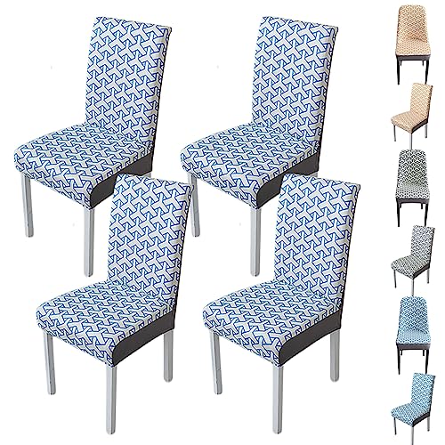 Zeyeo Stuhlhussen Für Esszimmerstühle Mit Gebogener Rückenlehne, 1er-Set, 2er-Set, 4er-Set, Moderner Jacquard-Stretchschutz Für Esszimmer(Blue Straight Back 4pcs) von Zeyeo