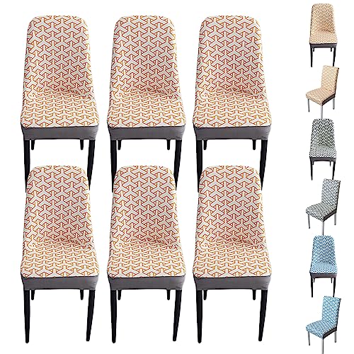 Zeyeo Stuhlhussen Für Esszimmerstühle Mit Gebogener Rückenlehne, 1er-Set, 2er-Set, 4er-Set, Moderner Jacquard-Stretchschutz Für Esszimmer(Orange Curved Back 6pcs) von Zeyeo