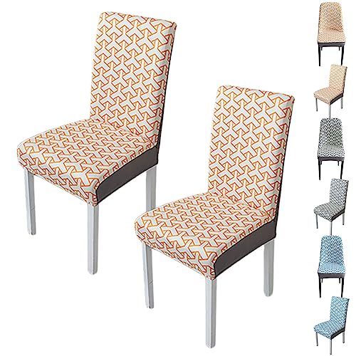 Zeyeo Stuhlhussen Für Esszimmerstühle Mit Gebogener Rückenlehne, 1er-Set, 2er-Set, 4er-Set, Moderner Jacquard-Stretchschutz Für Esszimmer(Orange Straight Back 2pcs) von Zeyeo