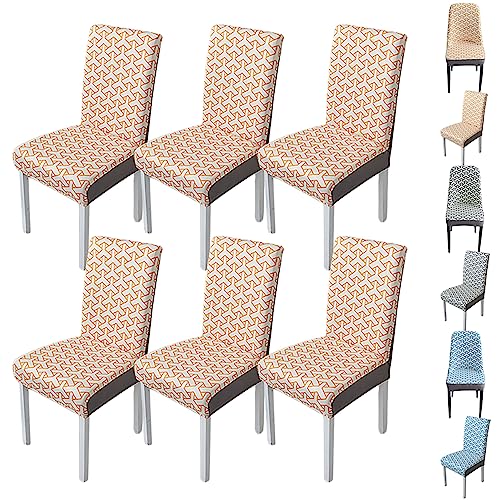 Zeyeo Stuhlhussen Für Esszimmerstühle Mit Gebogener Rückenlehne, 1er-Set, 2er-Set, 4er-Set, Moderner Jacquard-Stretchschutz Für Esszimmer(Orange Straight Back 6pcs) von Zeyeo