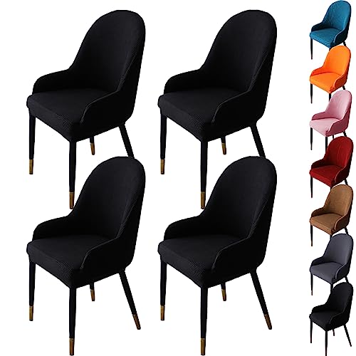 Zeyeo Stuhlhussen Mit Gebogener Rückenlehne, 1er-/2er-/4er-/6er-Set – Verdickter Jacquard-Stretch-Schonbezug Für Esszimmer-/Küchen-/Hoteldrehstühle(Black 4pcs) von Zeyeo