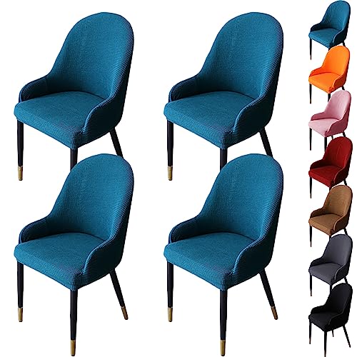 Zeyeo Stuhlhussen Mit Gebogener Rückenlehne, 1er-/2er-/4er-/6er-Set – Verdickter Jacquard-Stretch-Schonbezug Für Esszimmer-/Küchen-/Hoteldrehstühle(Blue 4pcs) von Zeyeo