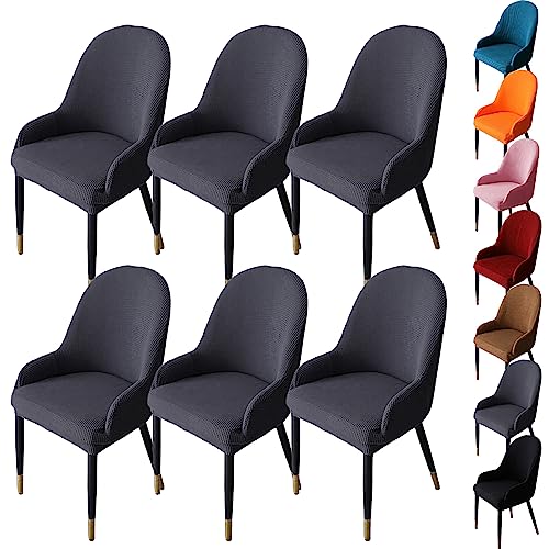 Zeyeo Stuhlhussen Mit Gebogener Rückenlehne, 1er-/2er-/4er-/6er-Set – Verdickter Jacquard-Stretch-Schonbezug Für Esszimmer-/Küchen-/Hoteldrehstühle(Grey 6pcs) von Zeyeo