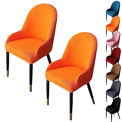Zeyeo Stuhlhussen Mit Gebogener Rückenlehne, 1er-/2er-/4er-/6er-Set – Verdickter Jacquard-Stretch-Schonbezug Für Esszimmer-/Küchen-/Hoteldrehstühle(Orange 2pcs) von Zeyeo