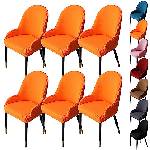 Zeyeo Stuhlhussen Mit Gebogener Rückenlehne, 1er-/2er-/4er-/6er-Set – Verdickter Jacquard-Stretch-Schonbezug Für Esszimmer-/Küchen-/Hoteldrehstühle(Orange 6pcs) von Zeyeo