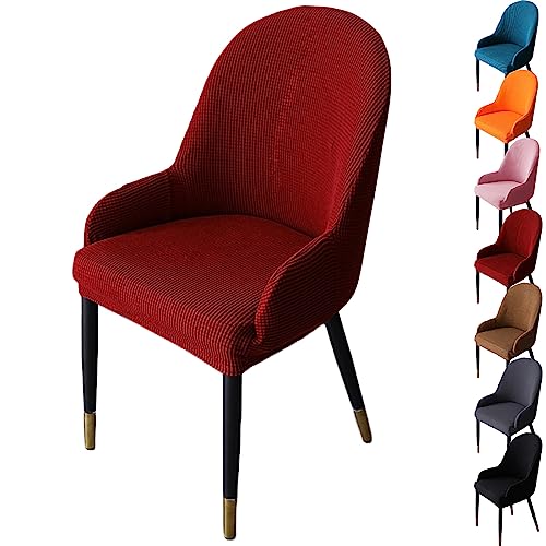Zeyeo Stuhlhussen Mit Gebogener Rückenlehne, 1er-/2er-/4er-/6er-Set – Verdickter Jacquard-Stretch-Schonbezug Für Esszimmer-/Küchen-/Hoteldrehstühle(Red 1pcs) von Zeyeo
