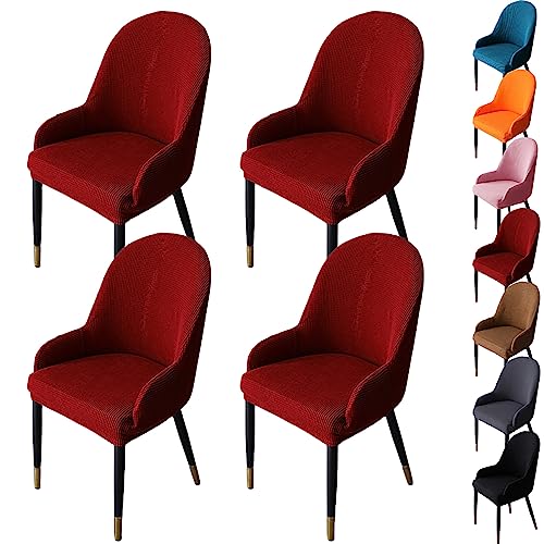 Zeyeo Stuhlhussen Mit Gebogener Rückenlehne, 1er-/2er-/4er-/6er-Set – Verdickter Jacquard-Stretch-Schonbezug Für Esszimmer-/Küchen-/Hoteldrehstühle(Red 4pcs) von Zeyeo