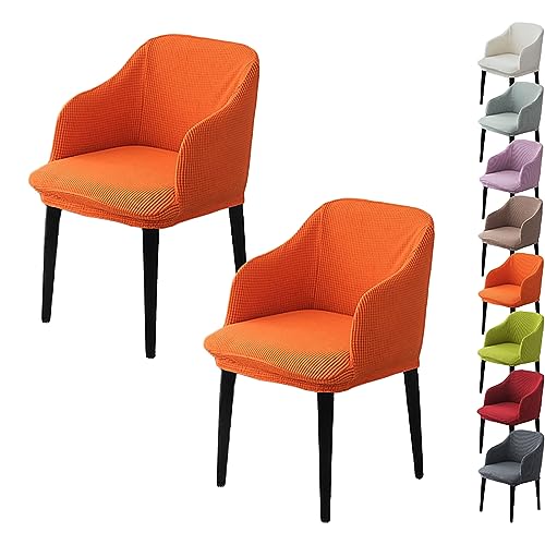 Zeyeo Stuhlhussen Mit Gebogener Rückenlehne Und Armlehnen, 1er-/2er-/4er-/6er-Set – Stretch-Jacquard-Schoner Für Drehhocker Für Thekenhochsitze(Orange 2pcs) von Zeyeo