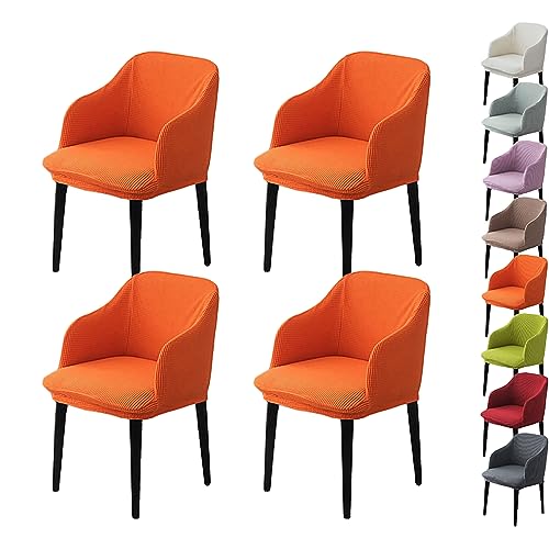 Zeyeo Stuhlhussen Mit Gebogener Rückenlehne Und Armlehnen, 1er-/2er-/4er-/6er-Set – Stretch-Jacquard-Schoner Für Drehhocker Für Thekenhochsitze(Orange 4pcs) von Zeyeo