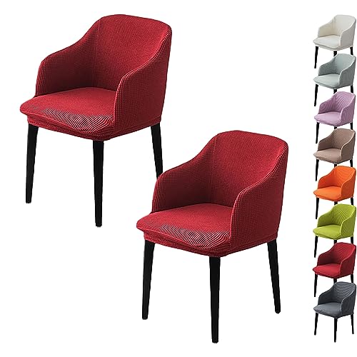 Zeyeo Stuhlhussen Mit Gebogener Rückenlehne Und Armlehnen, 1er-/2er-/4er-/6er-Set – Stretch-Jacquard-Schoner Für Drehhocker Für Thekenhochsitze(Red 2pcs) von Zeyeo