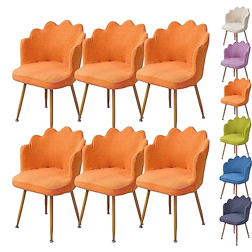 Zeyeo Stuhlhussen-Set „Petal“ (1/2/4/6) – Dehnbarer Esszimmer-Schonbezug Mit Gebogener Rückenlehne Für Kosmetikhocker Und -stühle, Waschbar(Orange 6pcs) von Zeyeo