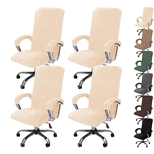 Zeyeo Stuhlhussen-Set Aus Dickem Samt Für Computerstühle – Dehnbare Schonbezüge Für Drehstühle/Gaming-Stühle Mit Reißverschluss (1/2/4/6 Stück)(Beige 4pcs,Large) von Zeyeo