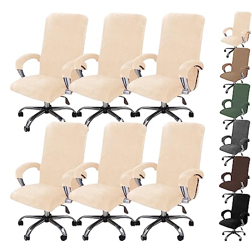 Zeyeo Stuhlhussen-Set Aus Dickem Samt Für Computerstühle – Dehnbare Schonbezüge Für Drehstühle/Gaming-Stühle Mit Reißverschluss (1/2/4/6 Stück)(Beige 6pcs,X-Large) von Zeyeo