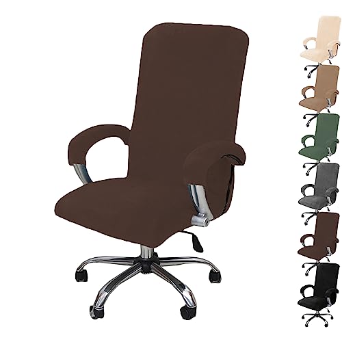 Zeyeo Stuhlhussen-Set Aus Dickem Samt Für Computerstühle – Dehnbare Schonbezüge Für Drehstühle/Gaming-Stühle Mit Reißverschluss (1/2/4/6 Stück)(Brown 1pcs,Large) von Zeyeo