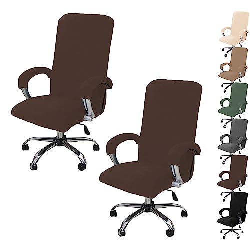 Zeyeo Stuhlhussen-Set Aus Dickem Samt Für Computerstühle – Dehnbare Schonbezüge Für Drehstühle/Gaming-Stühle Mit Reißverschluss (1/2/4/6 Stück)(Brown 2pcs,X-Large) von Zeyeo