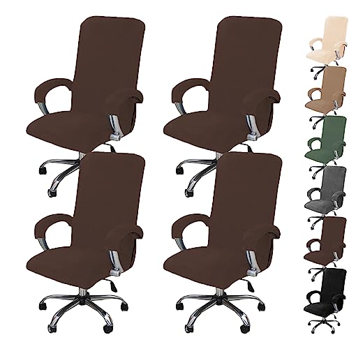 Zeyeo Stuhlhussen-Set Aus Dickem Samt Für Computerstühle – Dehnbare Schonbezüge Für Drehstühle/Gaming-Stühle Mit Reißverschluss (1/2/4/6 Stück)(Brown 4pcs,Large) von Zeyeo