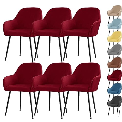 Zeyeo Stuhlhussen-Set Aus Samt Für Esszimmerstühle – Stuhlhussen Für Küche/Büro Mit Armlehnen, Gebogenem Rückenschutz (1/2/4/6 Stück)(Red 6pcs) von Zeyeo