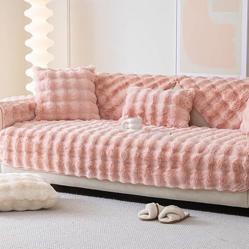 Zeyeo Superweicher, Bauschiger Sofabezug Aus Plüsch – Kaninchenfell-Textur, rutschfest, Ultraweich, Für Schutz Der Möbel Von Hunden/Haustieren(Pink,90 * 180cm/35.4 * 71in) von Zeyeo