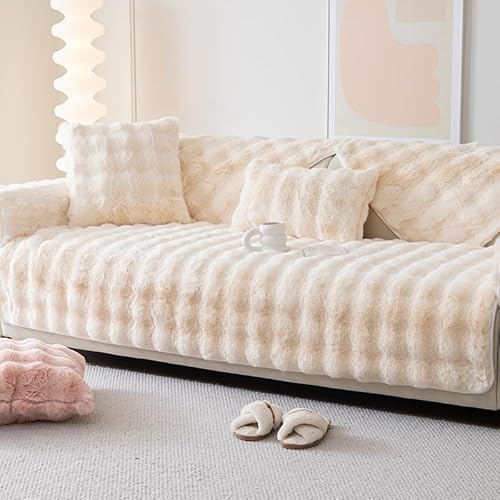 Zeyeo Superweicher, Bauschiger Sofabezug Aus Plüsch – Kaninchenfell-Textur, rutschfest, Ultraweich, Für Schutz Der Möbel Von Hunden/Haustieren(White,70 * 210cm/27.6 * 82.7in) von Zeyeo