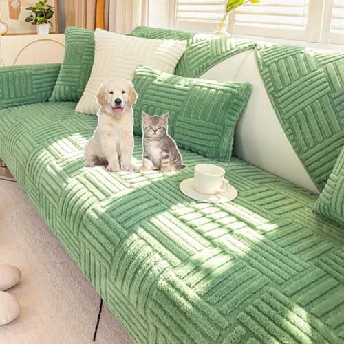 Zeyeo Superweicher Plüsch-Sofabezug, Einfarbig, Modern, Für 2–4 Kissen, L-Form, Curry, 70–90 cm(Green,70 * 120cm/27.6 * 47in) von Zeyeo